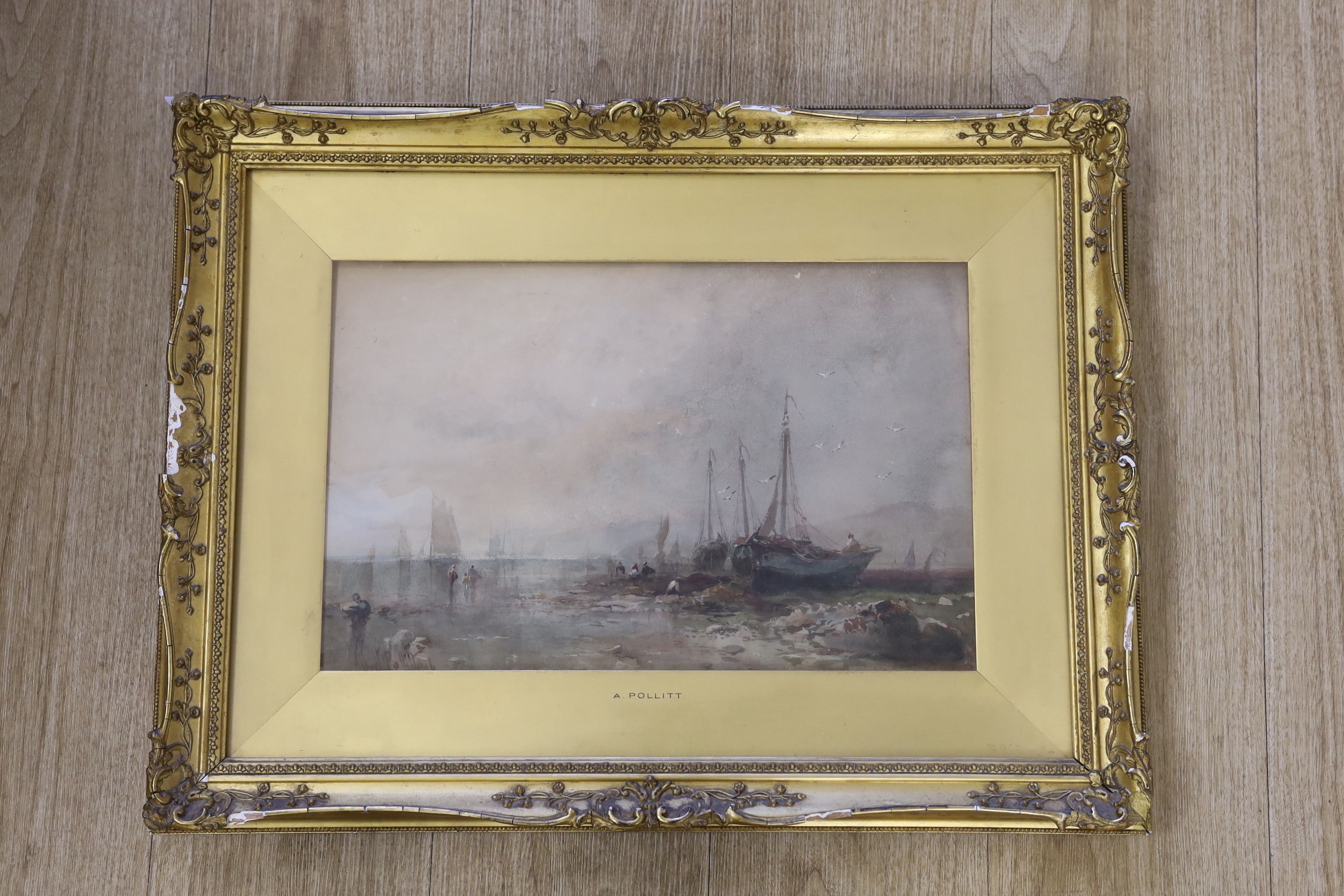 Albert Pollitt (1856-1926), watercolour, Fishing boats at low time, signed and dated, 27 x 42cm